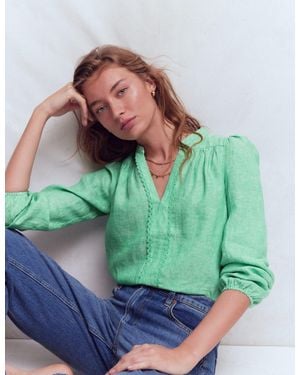 Boden Linen Trim Insert Top - Green