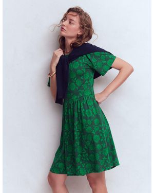 Boden Louisa Short Jersey Dress- Lemonade, Bloom Mosaic - Green