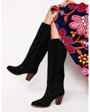 Boden Almond Toe Heeled Knee Boots - Black