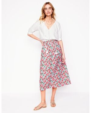 Boden Double Cloth Smocked Skirt Ivory, Garden Vine - Green