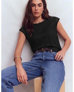 Boden Tara Cutwork Linen T-Shirt - Black