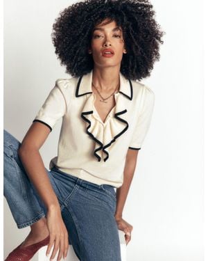 Boden Ruffle Collar Knitted T-Shirt - Blue