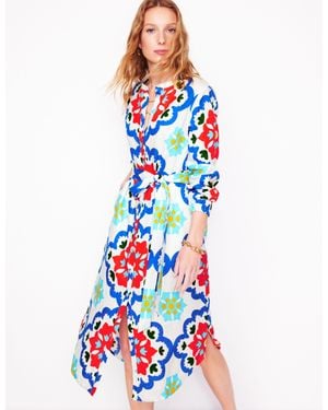 Boden Straight Linen Shirt Dress-Ivory, Bloom Geo - White