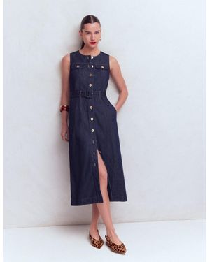 Boden Button Denim Midi Dress - Blue