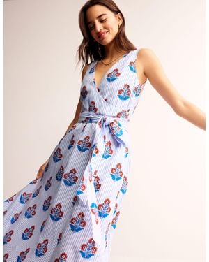 Boden Linen Wrap Midi Dresssurf The Web And Ivory - Blue