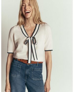 Boden Bow Neck Knitted T-Shirt - Natural