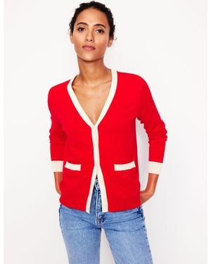 Boden Emilia Cotton V Neck Cardigan - Red