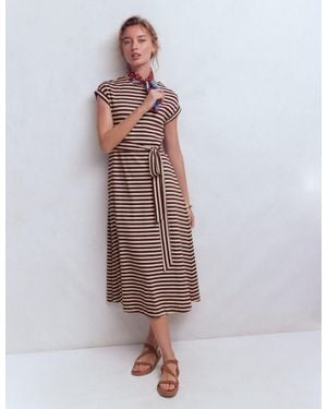 Boden Eve Jersey Midi Dress-Deep Wisteria, Ivory Stripe - Purple