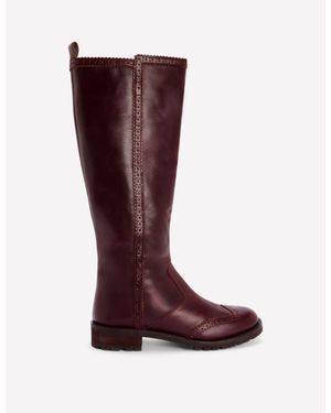 Boden Brogue Detail Knee Boots - Red