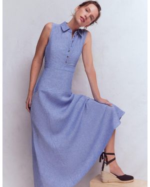 Boden Erma Drop Waist Linen Dress - Blue