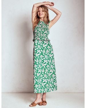 Boden Carolina Smocked Midi Dress-Rich Emerald, Ornate Vine - Green