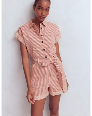 Boden Kay Denim Playsuit-Stripe - Pink