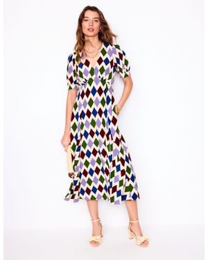 Boden Rosie Godet Tea Dress-Multi, Oriental Paradise - White