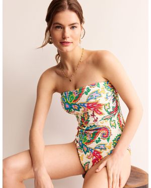Boden Milos Smocked Bandeau Swimsuitivory, Paisley Azure - White