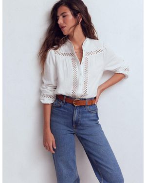 Boden Trim Detail Double Cloth Top - White