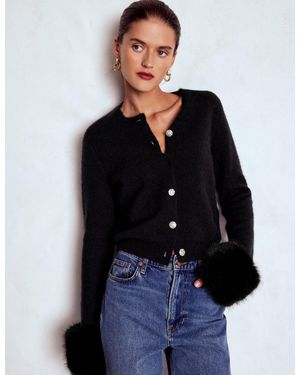 Boden Fur Trim Cardigan - Black