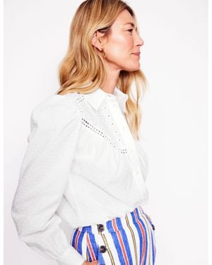 Boden Broderie Contrast Yoke Shirt - White