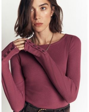 Boden Button Cuff Ribbed Boatneck - Purple