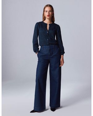 Boden Elsa Smocked Yoke Jersey Shirt - Blue