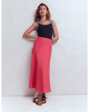 Boden Bias Cut Linen Slip Skirt - Red