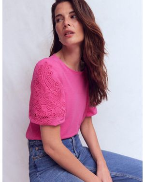 Boden Cutwork Detail Jersey Top - Pink
