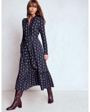 Boden Edwina Jersey Shirt Dress-French, Woodblock Flower - Blue