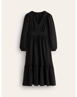 Boden Eve Sleeved Double Cloth Dress - Black