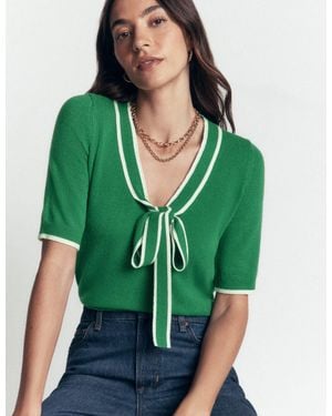 Boden Bow Neck Knitted T-Shirt - Green