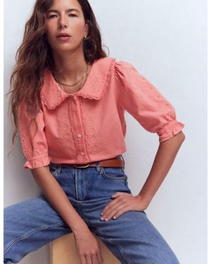 Boden Short Sleeve Pretty Collar Top - Orange