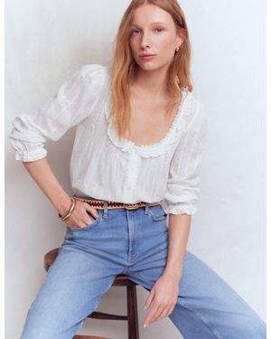 Boden Scoop Neck Ruffle Top - White