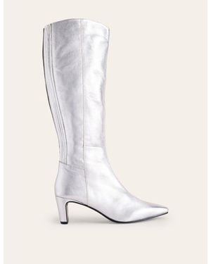 Boden Back Panel Heeled Knee Boot - White