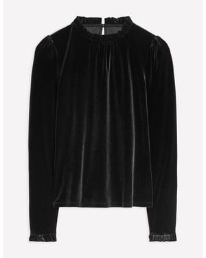 Boden Velvet Frill Neck Top - Black