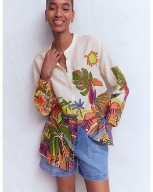 Boden Longline Linen Shirt - Multicolour