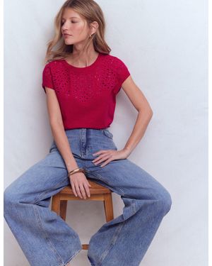 Boden Willow Broderie T-Shirt - Red