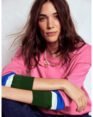 Boden Lara Relaxed Cotton Jumper- Lemonade, Cuff Stripe - Green