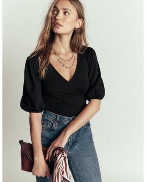 Boden Tia Ruched Wrap Top - Black