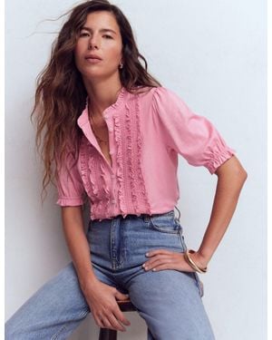 Boden Eda Ruffle Front Shirt - Red