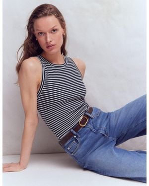 Boden Ribbed Cotton Vest Top - Blue