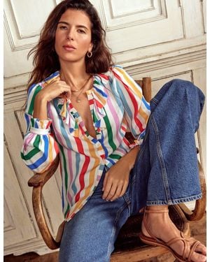 Boden Ruffle Collar Silk Blend Top-Mauve, Strawberry Tart - Blue