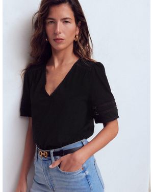 Boden Poppy Trim V Neck T-Shirt - Black