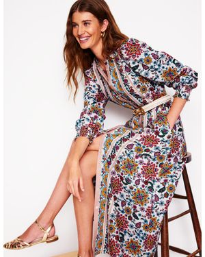 Boden Ruby Linen Blend Shirt Dress-Ivory, Botanical Sprig - Multicolour