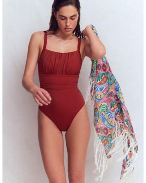 Boden Skiathos Ruched Panel Swimsuit - Red