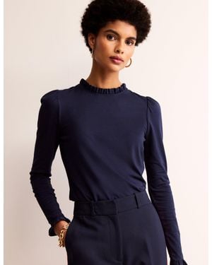 Boden Supersoft Frill Detail Top - Blue