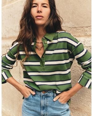 Boden Collar Button Striped Breton - Green