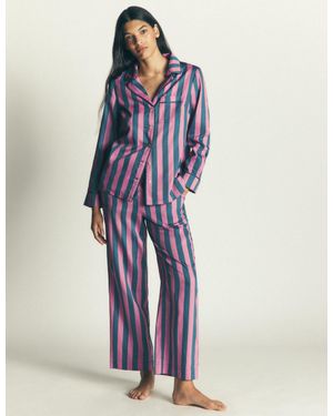Boden Cotton Pyjama Trousers-Bright, Woodblock Flower - Blue
