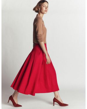 Boden Aya Cotton Sateen Midi Skirt - Red