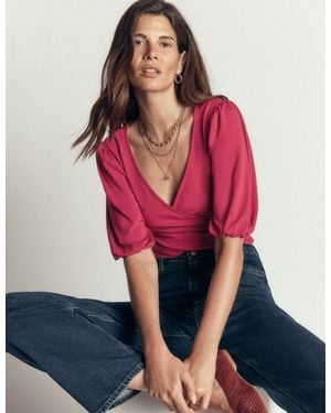 Boden Tia Ruched Wrap Top - Red