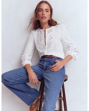 Boden Scallop Cutwork Top - White