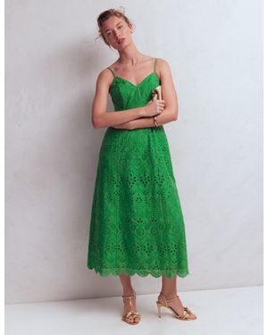 Boden Empire Linen Broderie Dress - Green