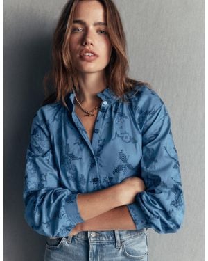 Boden Erica Cotton Frill Top - Blue